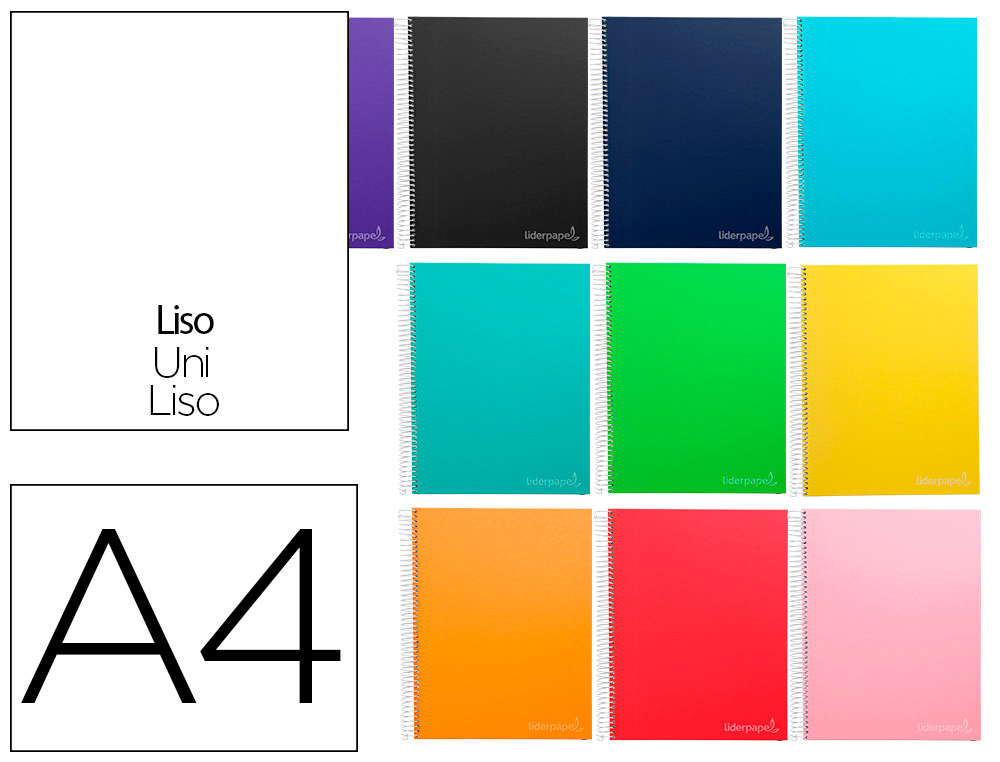 CUADERNO ESPIRAL LIDERPAPEL A4 MICRO JOLLY TAPA FORRADA 140H 75 GR LISO 5 BANDAS 4 TALADROS COLORES SURTIDOS
