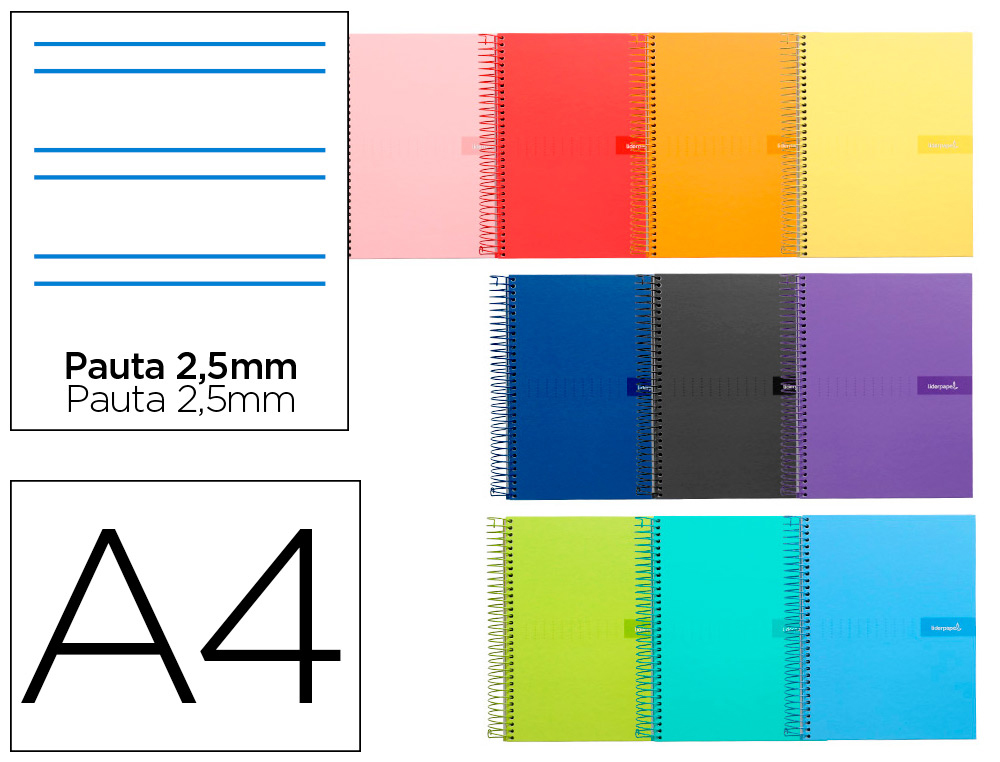 CUADERNO ESPIRAL LIDERPAPEL A4 CRAFTY TAPA FORRADA 80H 90 GR PAUTA ESTRECHA 2,5MM CON MARGEN COLORES SURTIDOS