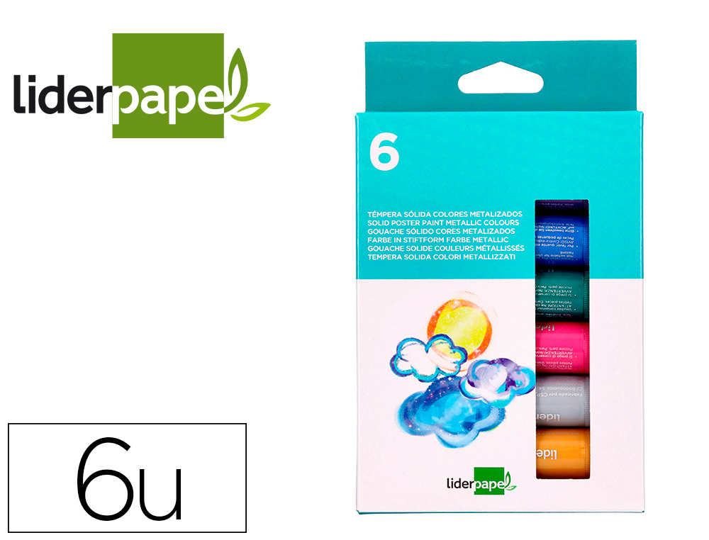 TEMPERA SOLIDA EN BARRA LIDERPAPEL ESCOLAR 10 GR CAJA DE 6 COLORES SURTIDOS