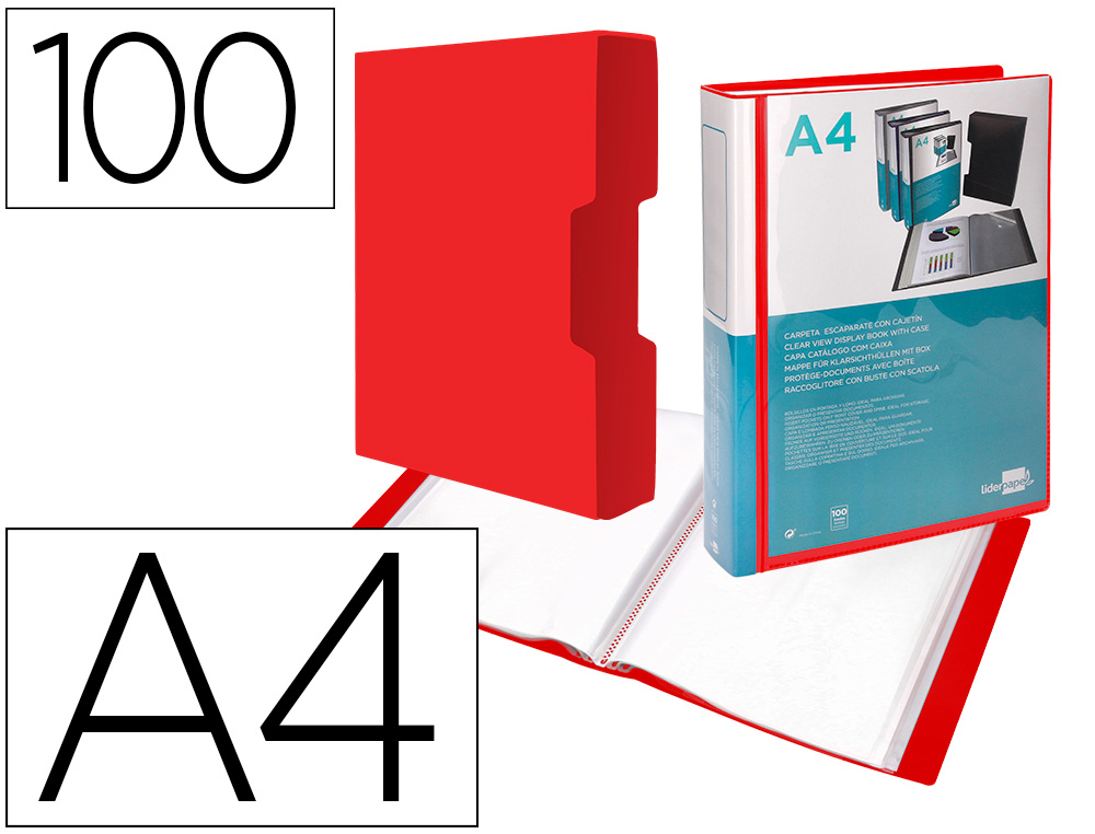CARPETA LIDERPAPEL PERSONALIZA 100 FUNDAS POLIPROPILENODIN A4 ROJO TRANSLUCIDO CON CAJETIN