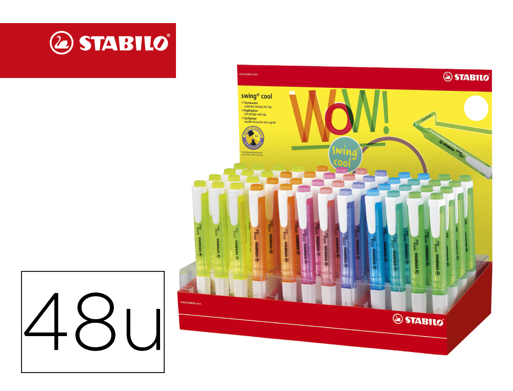 ROTULADOR STABILO FLUORESCENTE SWING COOL EXPOSITOR DE 48 UNIDADES COLORES SURTIDOS