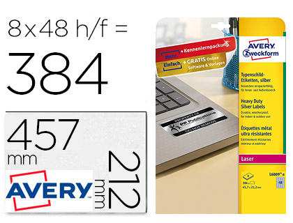 ETIQUETA ADHESIVA RESISTENTE AVERY POLIESTER PLATA 45,7X21,2 MM LASER PACK DE 8 UNIDADES