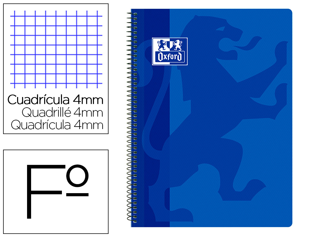 CUADERNO ESPIRAL OXFORD SCHOOL CLASSIC TAPA POLIPROPILENO FOLIO 80 HOJAS CUADRO 4 MM CON MARGEN AZUL
