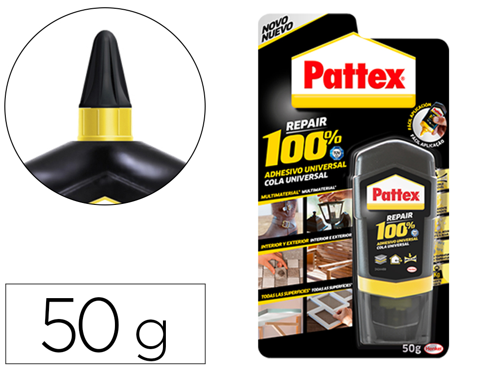 PEGAMENTO PATTEX UNIVERSAL INGREDIENTES ACTIVOS 100% SIN DISOLVENTES BOTELLA 50 G