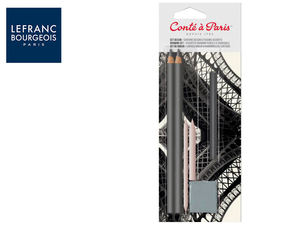 SET DE DIBUJO CONTE A PARIS BLISTER DE 2 LAPICES 2H/6B + 1 BARRA CARBON COMPRIMIDO + 2 DIFUMINOS + 1 GOMA MIGA PAN