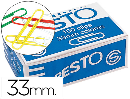 CLIPS COLORES PRESTO CAJA DE 100 UNIDADES COLORES SURTIDOS