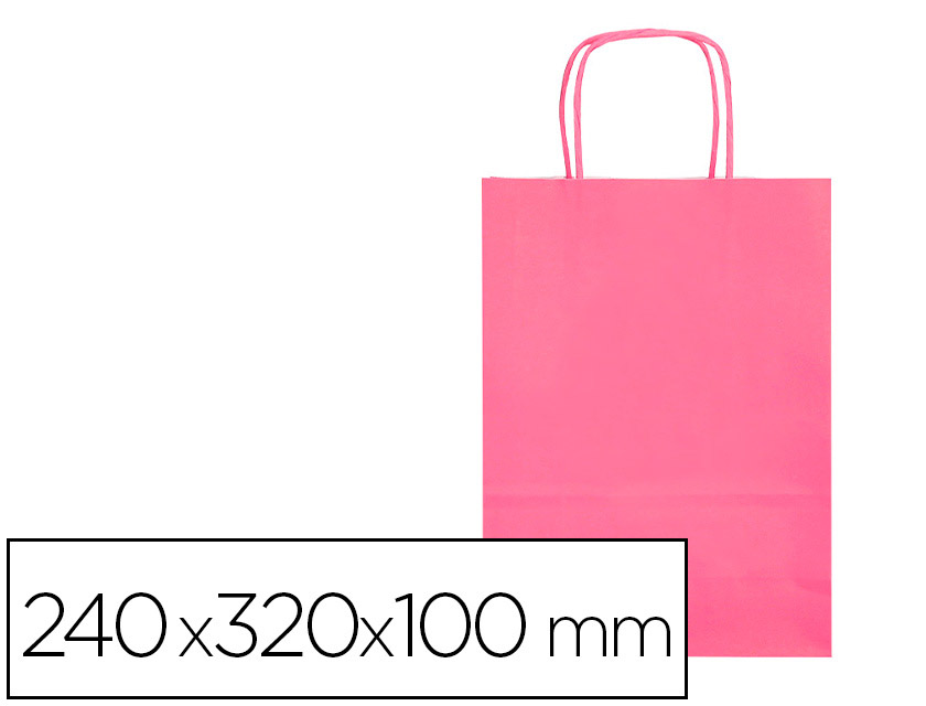 BOLSA PAPEL Q-CONNECT CELULOSA ROSA S CON ASA RETORCIDA 240X320X100 MM