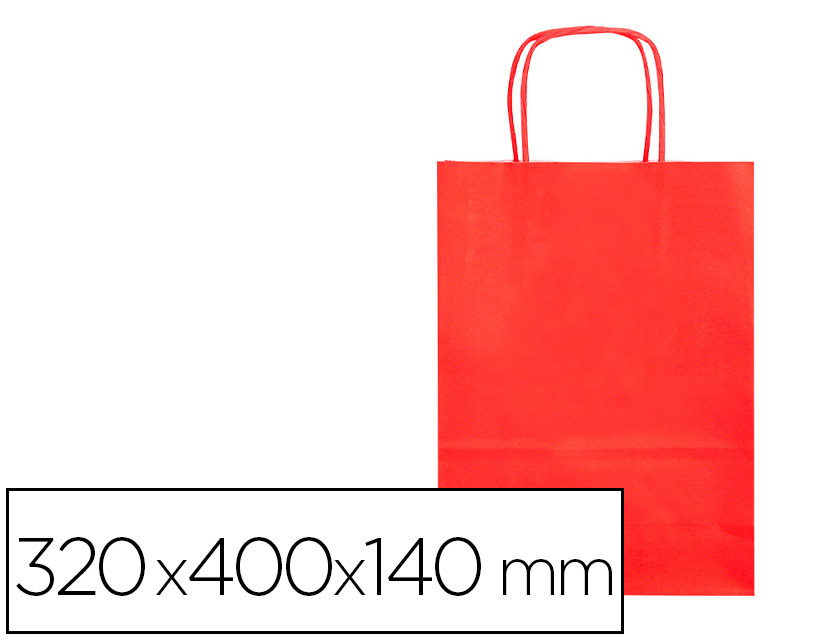 BOLSA PAPEL Q-CONNECT CELULOSA ROJO L CON ASA RETORCIDA 320X400X140 MM