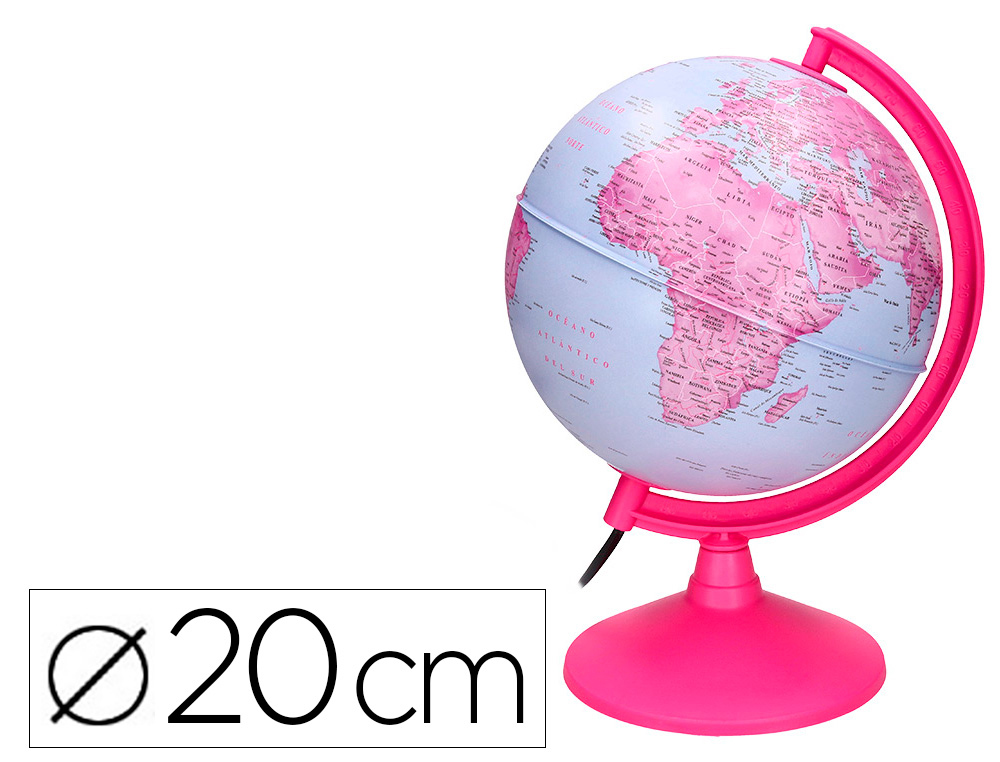 GLOBO TERRAQUEO LIDERPAPEL CON LUZ FISICO Y POLITICO DIAMETRO 20 CM COLOR ROSA