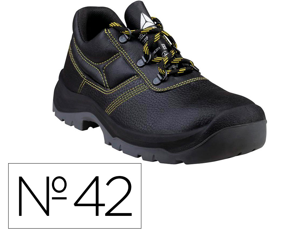 ZAPATOS DE SEGURIDAD DELTAPLUS PIEL CRUPON PIGMENTADA SUELA PU BI DENSIDAD COLOR NEGRO TALLA 42