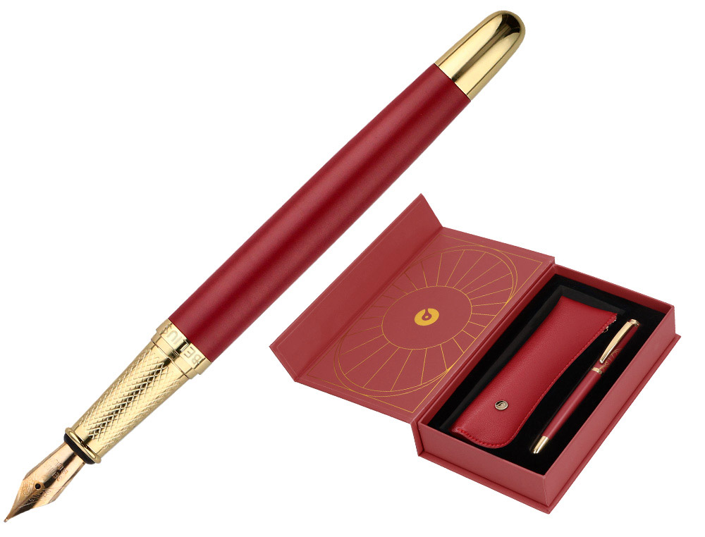 PLUMA Y ESTUCHE BELIUS SOIREE COLOR ART DECO GRANATE Y DORADO TINTA AZUL CAJA DE DISEO