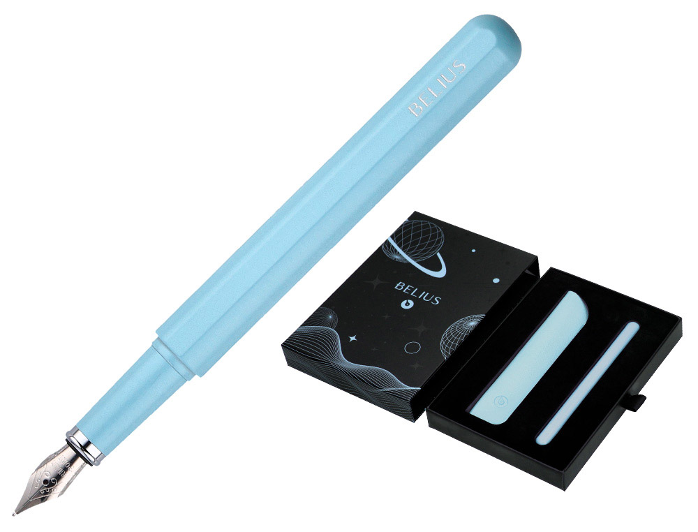 PLUMA Y FUNDA DE SIMILPIEL BELIUS SPACE B COLOR MINIMALISTA AZUL TINTA AZUL CAJA DE DISEO