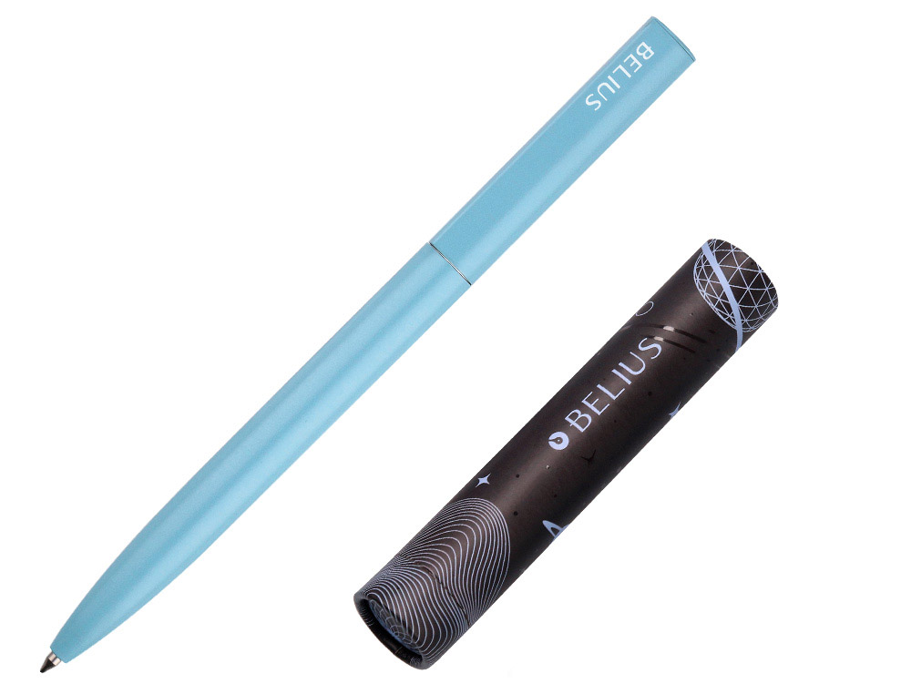 BOLIGRAFO BELIUS ROCKET B ALUMINIO COLOR MINIMALISTA AZUL TINTA AZUL CAJA CILINDRICA
