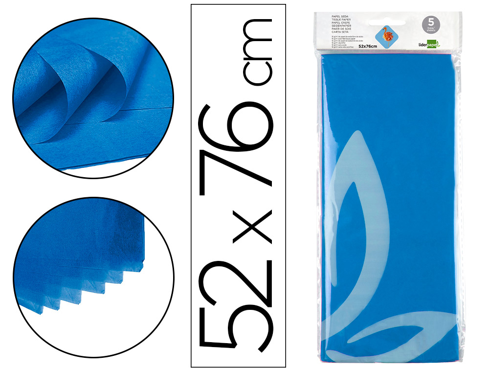 PAPEL SEDA LIDERPAPEL 52X76CM 18G/M2 BOLSA DE 5 HOJAS AZUL