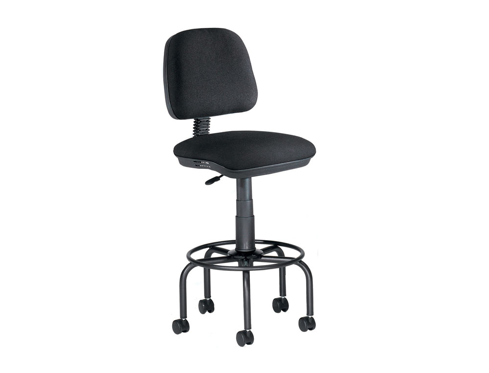 TABURETE CON RESPALDO ROCADA PARA MESA DE DIBUJO NEGRO REGULABLE EN ALTURA HASTA 725 MM TELA IGNIFUGA