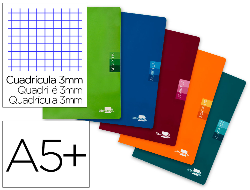 LIBRETA LIDERPAPEL SCRIPTUS A5 PLUS 48 HOJAS 90GR CUADRO 3MM CON MARGEN