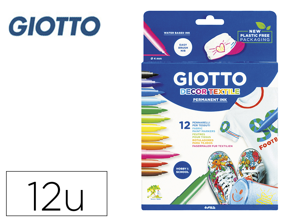 ROTULADOR GIOTTO DECOR TEXTILE PARA CAMISETAS CAJA DE 12 UNIDADES COLORES SURTIDOS