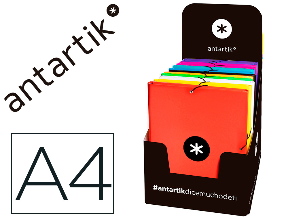 CARPETA ANTARTIK GOMAS A4 3 SOLAPAS CARTON FORRADO COLORES SURTIDOS