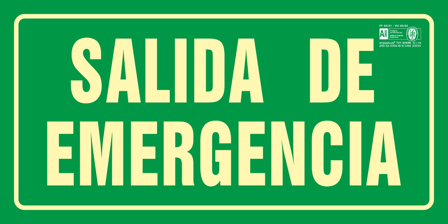 PICTOGRAMA SYSSA SEAL DE SALIDA DE EMERGENCIA EN PVC FOTOLUMINISCENTE 320X160 MM