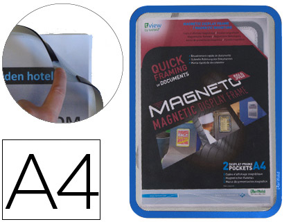 MARCO PORTA ANUNCIOS TARIFOLD MAGNETO DIN A4 CON 4 BANDAS MAGNETICAS EN EL DORSO COLOR AZUL PACK DE 2 UNIDADES
