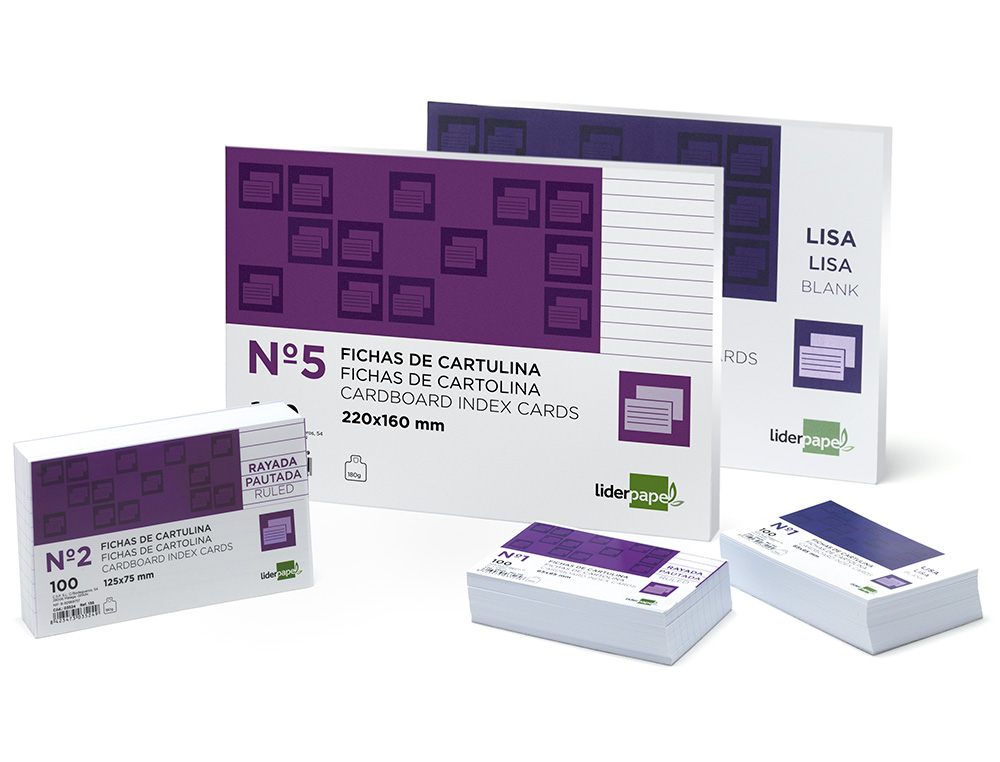 FICHA LIDERPAPEL LISA Nº4 125X200MM 180GR PAQUETE DE 100 UNIDADES