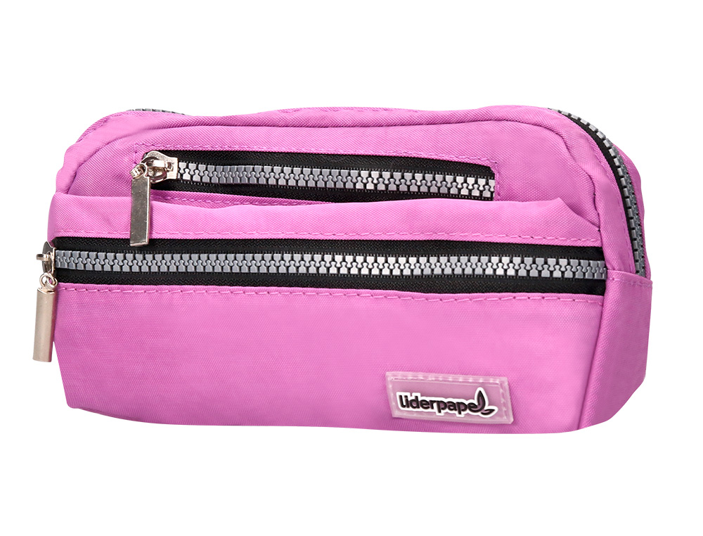 ESTUCHE PORTATODO LIDERPAPEL OVALADO 3 BOLSILLOS VIOLETA PASTEL 195X40X100 MM