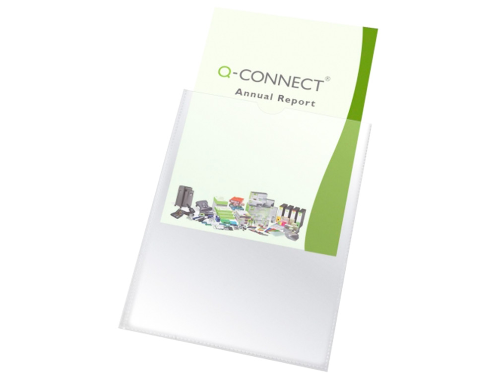 FUNDA PORTACARNET Q-CONNECT CUARTO 140 MICRAS PVC TRANSPARENTE 220X170MM