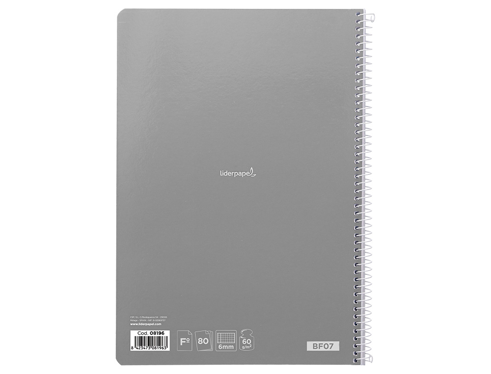 CUADERNO ESPIRAL LIDERPAPEL FOLIO SMART TAPA BLANDA 80H 60GR CUADRO 6MM CON MARGEN COLORES SURTIDOS