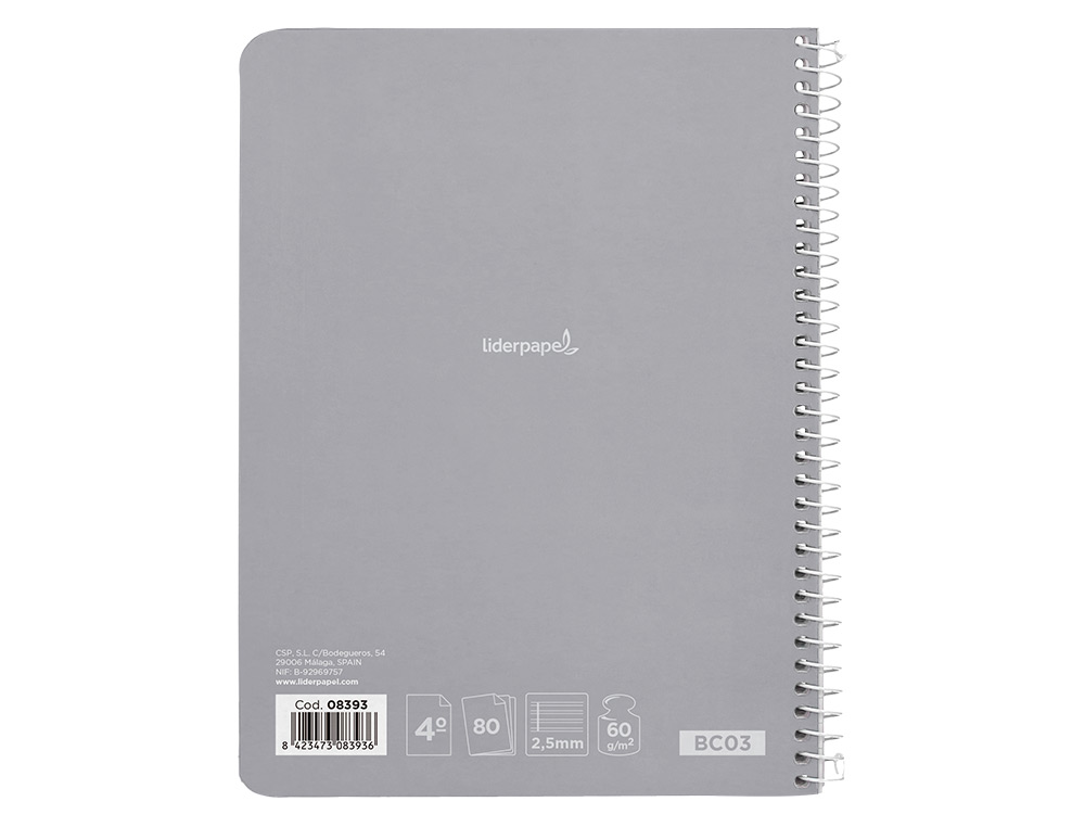 CUADERNO ESPIRAL LIDERPAPEL CUARTO SMART TAPA BLANDA 80H 60GR PAUTA 2,5MM CON MARGEN COLORES SURTIDOS