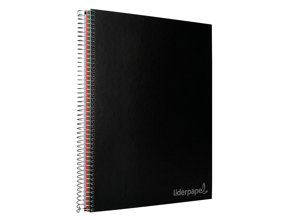CUADERNO ESPIRAL LIDERPAPEL A4 MICRO JOLLY TAPA FORRADA 140H 75GR CUADRO 5MM 5 BANDAS 4 TALADROS COLOR NEGRO