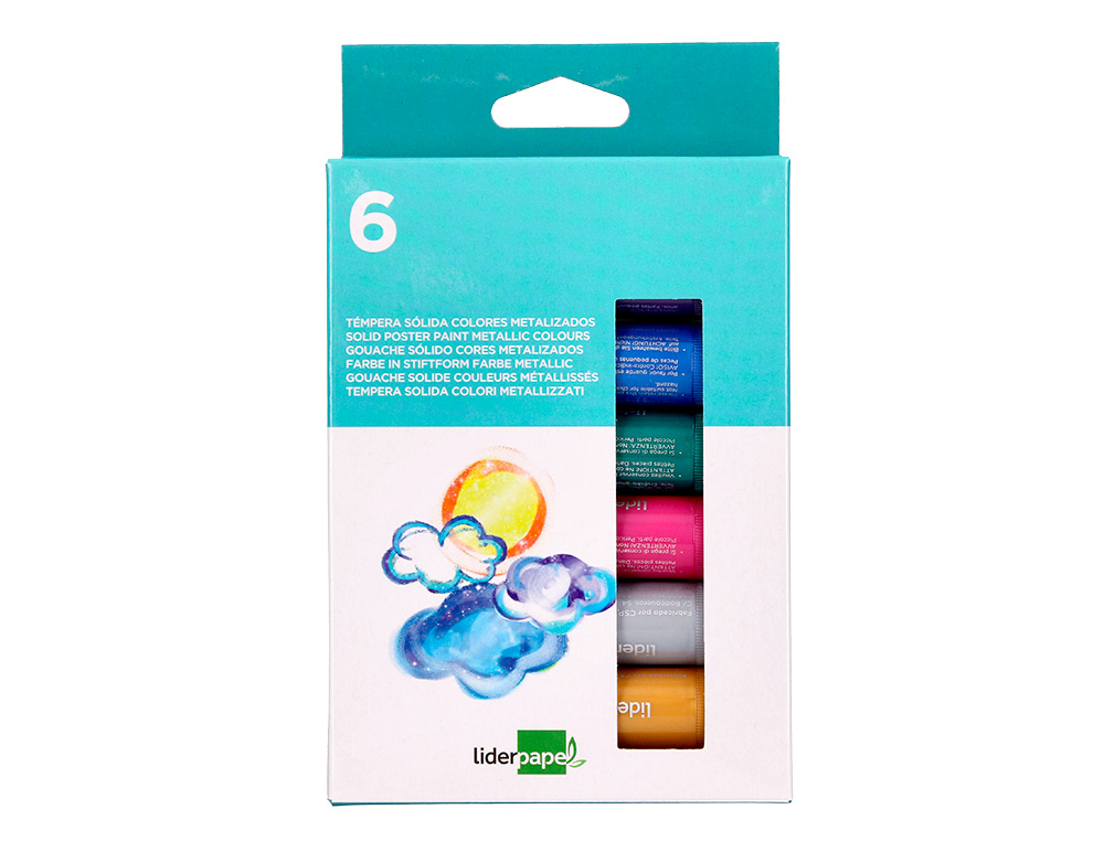 TEMPERA SOLIDA EN BARRA LIDERPAPEL ESCOLAR 10 GR CAJA DE 6 COLORES SURTIDOS
