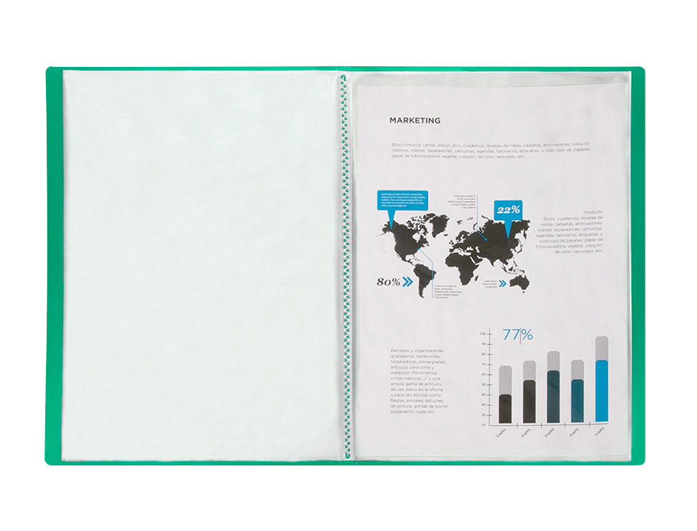 CARPETA LIDERPAPEL ESCAPARATE 20 FUNDAS POLIPROPILENO DIN A4 VERDE TRANSLUCIDO