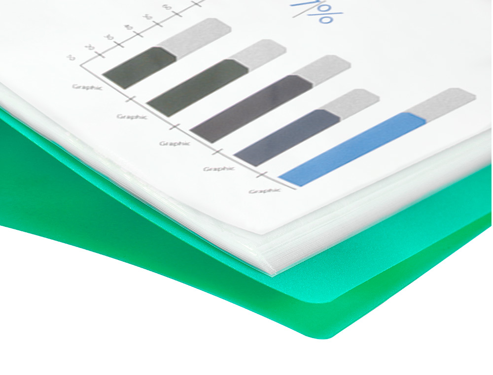 CARPETA LIDERPAPEL ESCAPARATE 20 FUNDAS POLIPROPILENO DIN A4 VERDE TRANSLUCIDO