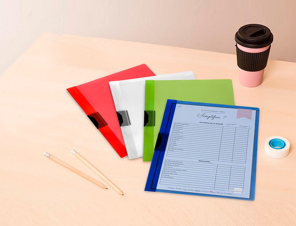 CARPETA LIDERPAPEL DOSSIER PINZA LATERAL POLIPROPILENO DIN A4 ROJO TRANSLUCIDO 30 HOJAS PINZA DESLIZANTE