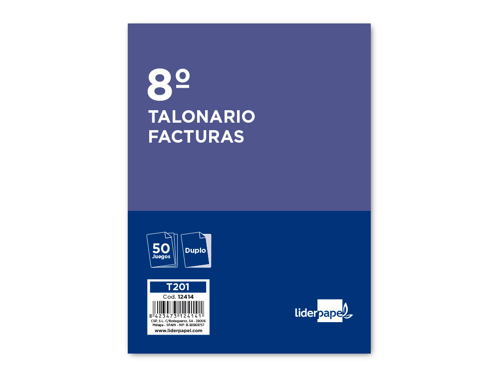 TALONARIO LIDERPAPEL FACTURAS 8º ORIGINAL Y COPIA T201 SIN I.V.A.