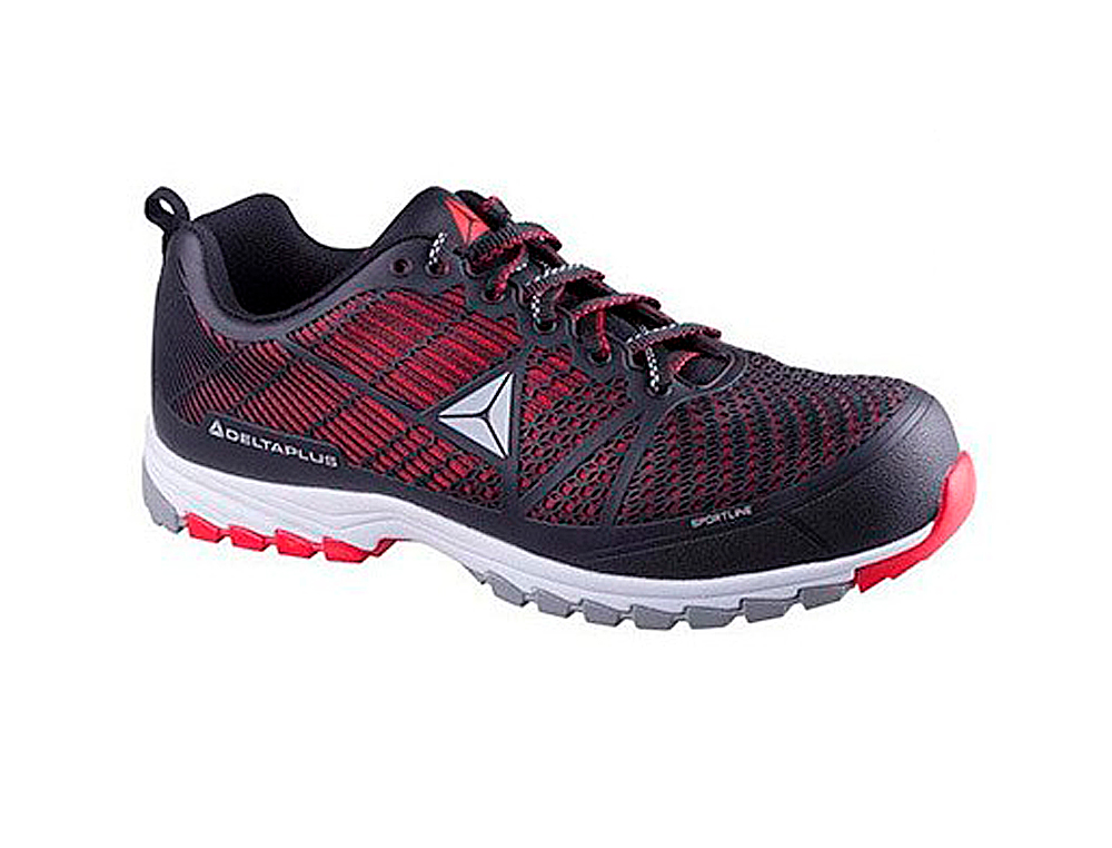 ZAPATOS DE SEGURIDAD DELTAPLUS DE POLIURETANO Y MALLA AIREADA S1P NEGRO Y ROJO TALLA 43