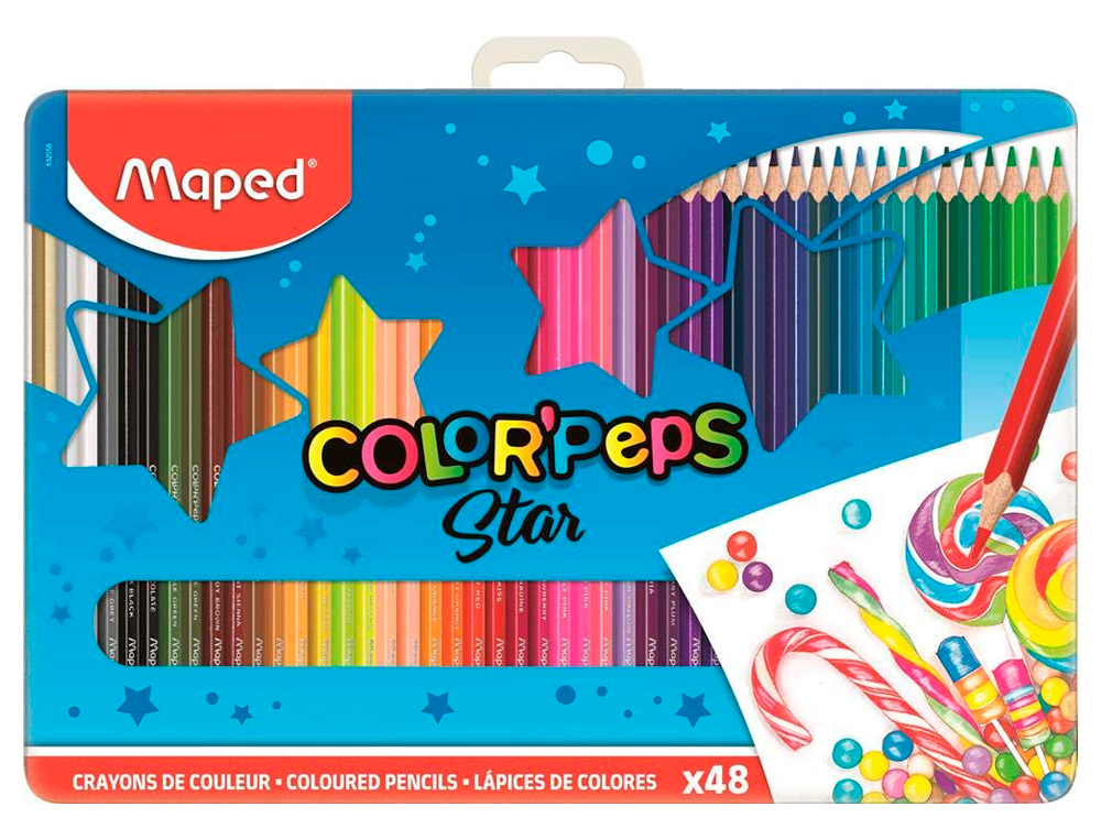 LAPICES DE COLORES MAPED COLOR PEPS CAJA METALICA DE 48 LAPICES COLORES SURTIDOS