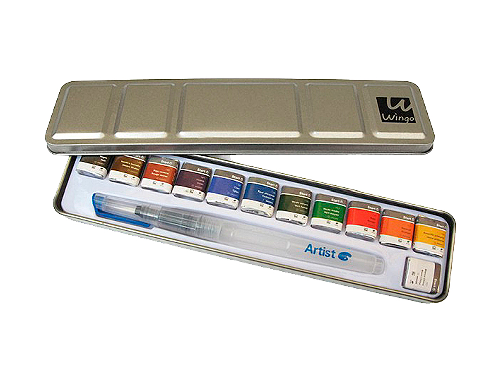 ACUARELA ARTIST START CAJA METAL 12 COLORES SURTIDOS + PINCEL RELLENABLE