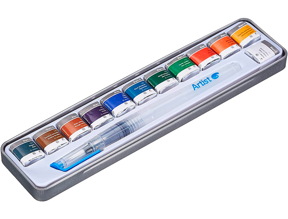 ACUARELA ARTIST START CAJA METAL 12 COLORES SURTIDOS + PINCEL RELLENABLE