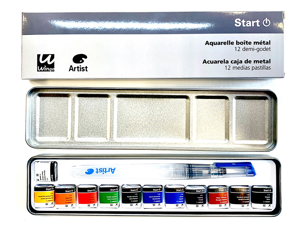ACUARELA ARTIST START CAJA METAL 12 COLORES SURTIDOS + PINCEL RELLENABLE