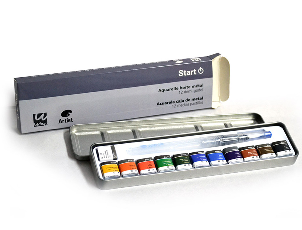 ACUARELA ARTIST START CAJA METAL 12 COLORES SURTIDOS + PINCEL RELLENABLE