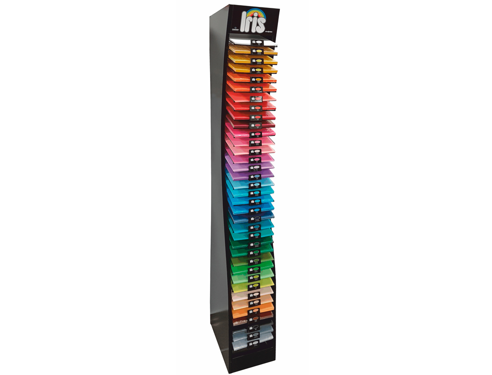 EXPOSITOR GUARRO METALICO VACIO 36 ESTANTES PARA CARTULINA IRIS DIN A4 185 GR 30X40X200 CM