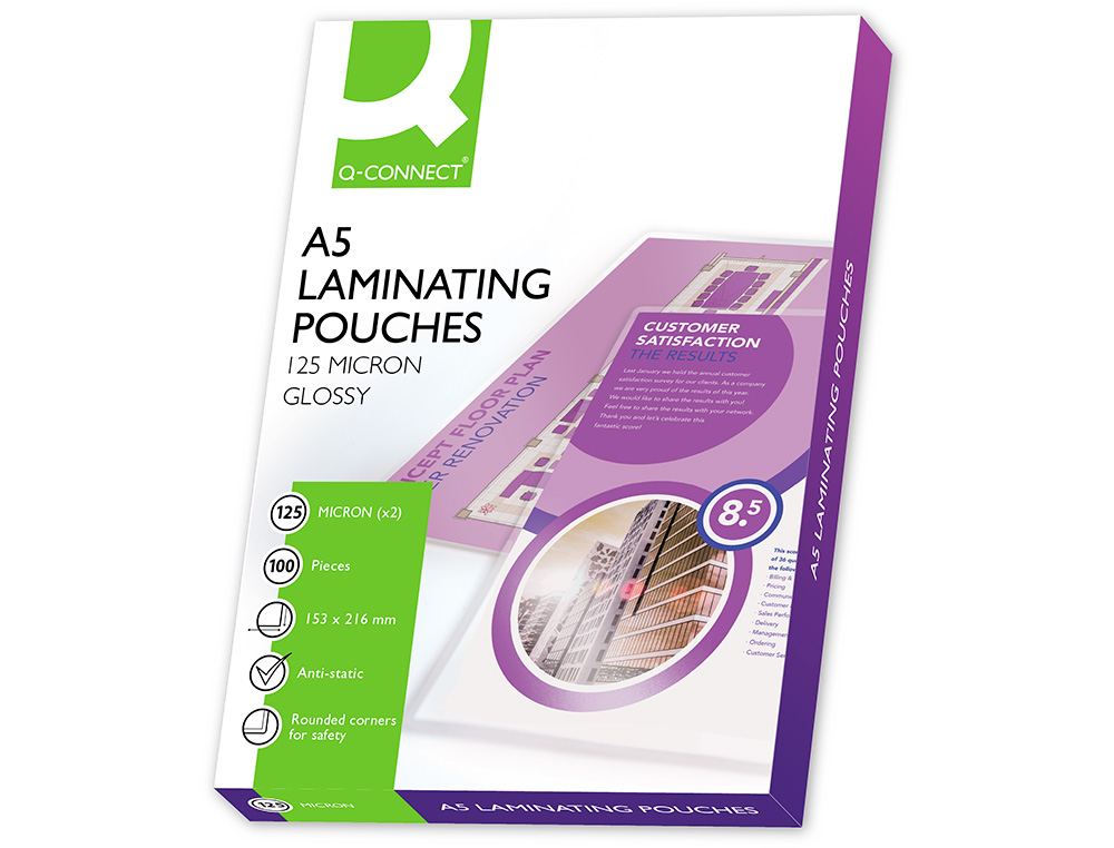 BOLSA DE PLASTIFICAR Q-CONNECT 153 X 216 MM DIN A5 125 MC AUTOADHESIVAS CAJA DE 100 UNIDADES