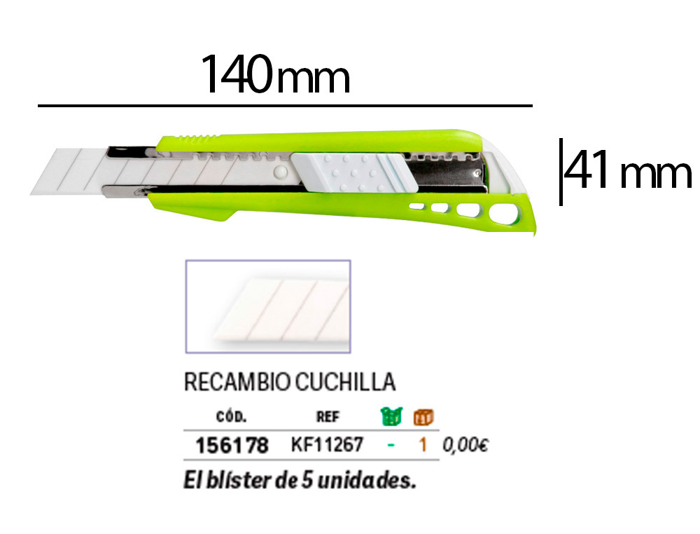 CUTER Q-CONNECT PLASTICO ANCHO CON GUIA METALICA CUCHILLA CERAMICA 18 MM XD-43 BLISTER 1 UNIDAD