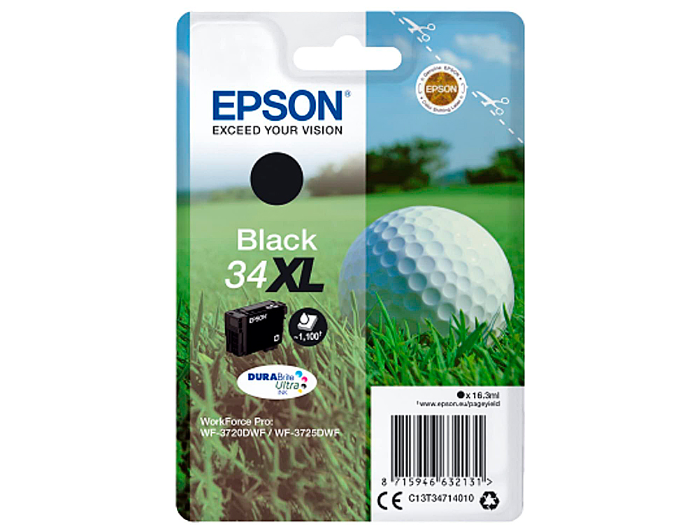 INK-JET EPSON WORK FORCE PRO WF-3720DWF/3725DWF NEGRO 34XL DURABRITE ULTRA INK 1100 PAGINAS