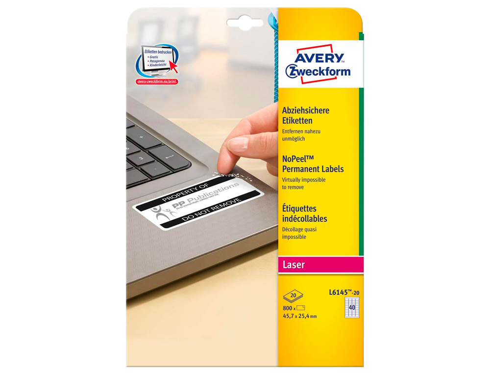 ETIQUETA ADHESIVA RESISTENTE AVERY 45,7X25,4 MM PERMANENTE LASER BLANCA CAJA DE 800 UNIDADES