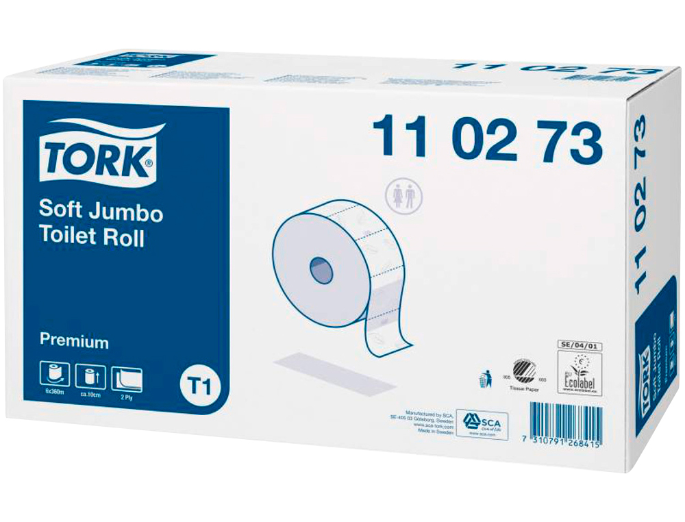 PAPEL HIGIENICO TORK JUMBO SUAVE 2 CAPAS 360 MT PARA DISPENSADOR T1 PAQUETE DE 6 ROLLOS