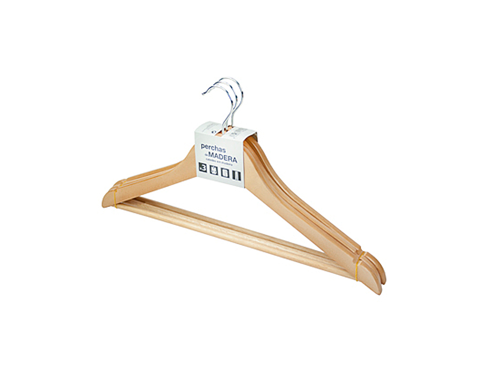 PERCHA ROZENBAL MADERA NATURAL BARNIZADA PACK DE 3 UNIDADES
