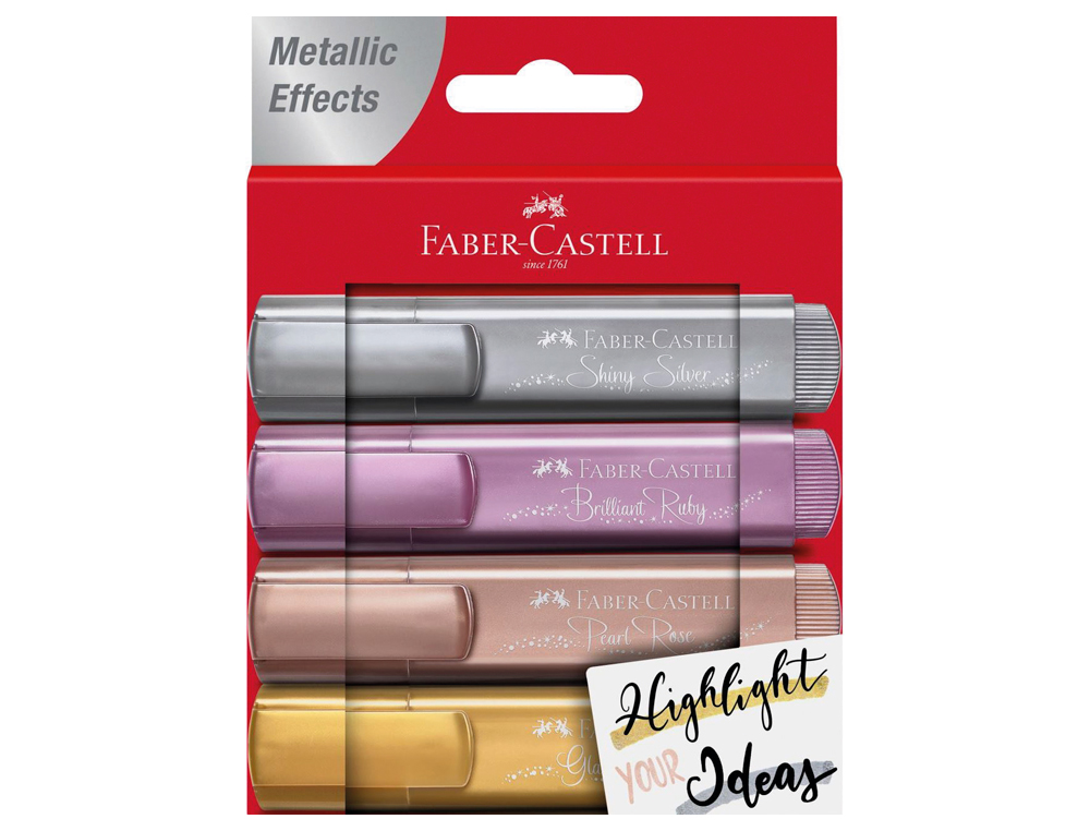 ROTULADOR FABER CASTELL FLUORESCENTE TEXTLINER 46 METALICO ESTUCHE DE 4 UNIDADES COLORES SURTIDOS