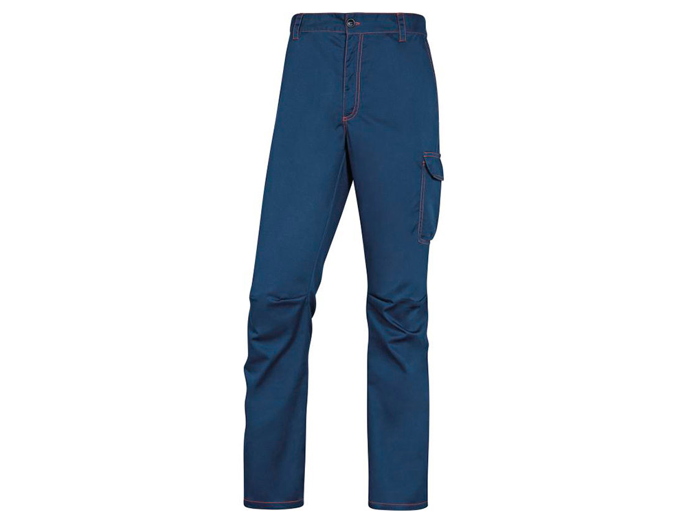 PANTALON DE TRABAJO DELTAPLUS CINTURA ELASTICA 5 BOLSILLOS COLOR AZUL MARINO / NARANJA TALLA XXL